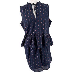 J. Crew 2-Piece Set Navy & Rose Gold Metallic Polka Dot Skirt & Top Sz M EUC